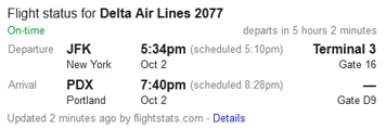 Google - flight status screenshot